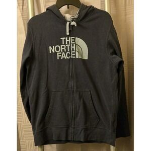The North Face Womens Hoodie Size M Navy Cotton‎ Fleece Lined Pockets Full Zip